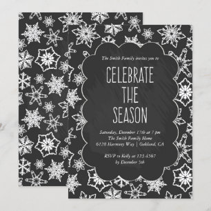 Convite Festa de Feriado de Snowflakes, Chalkboard Snowfla