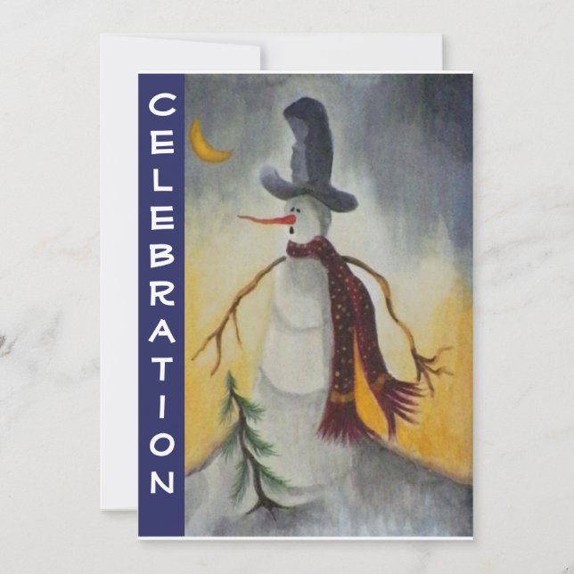 Convite Festa de Feriado do Povo Primitivo Art Snowman (Frente)