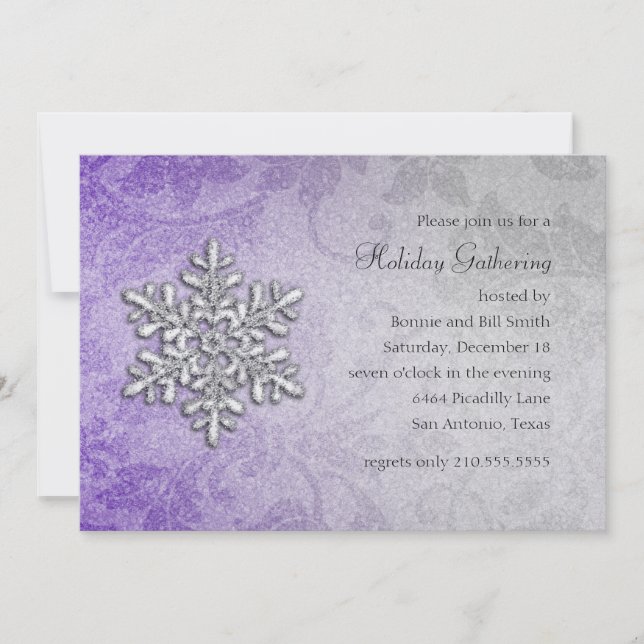 Convite Festa de Feriado em Floco de Neve e Damas Roxas e  (Frente)