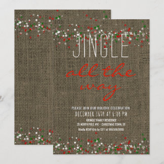 Convite Festa de Feriado Rustic Burlap Jingle Todo o Camin