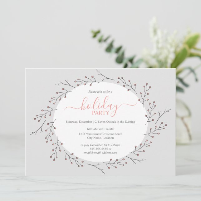 Convite Festa de Feriado Simples de Wreath Woodland (Em pé/Frente)