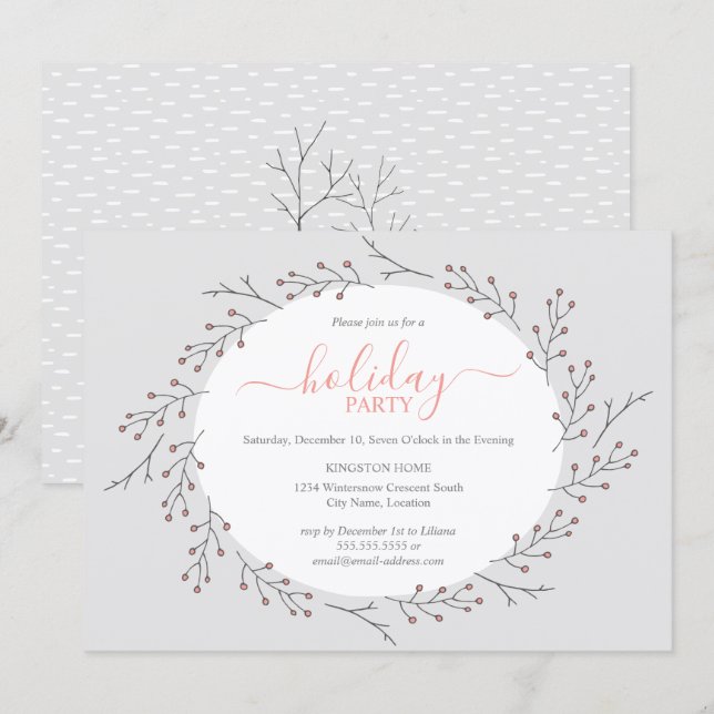 Convite Festa de Feriado Simples de Wreath Woodland (Frente/Verso)