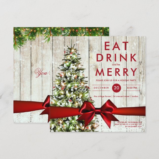 Convite Festa de Férias | Árvore Moderna, Luzes e Fita Ver (Frente/Verso)