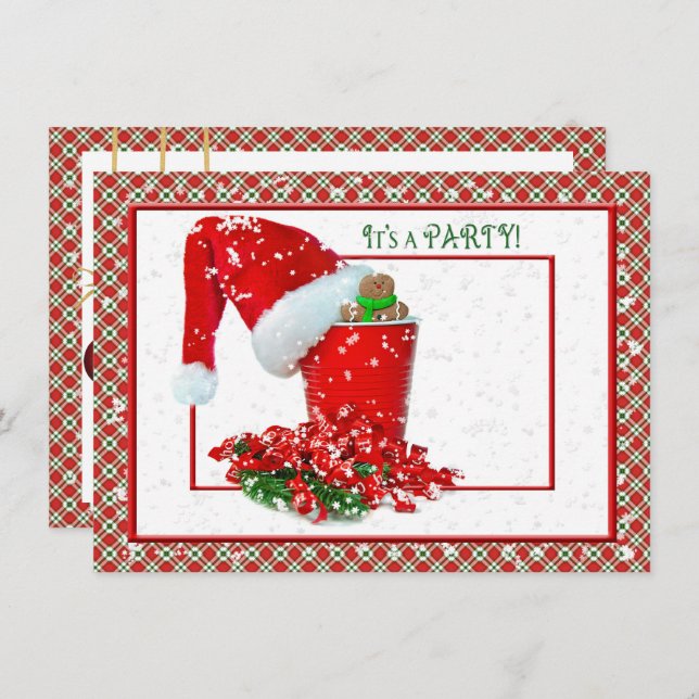 Convite Festa de Férias com a taça vermelha (Frente/Verso)