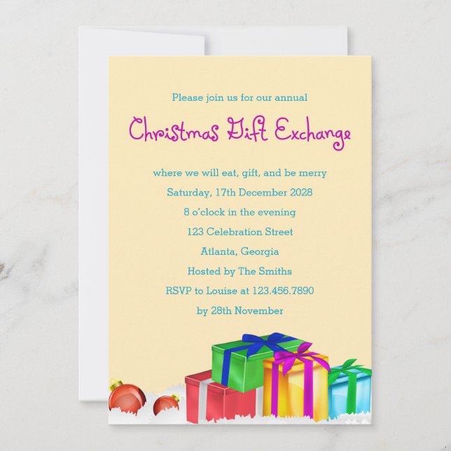 Convite Festa de Férias Corporativas de Troca de Presentes (Frente)