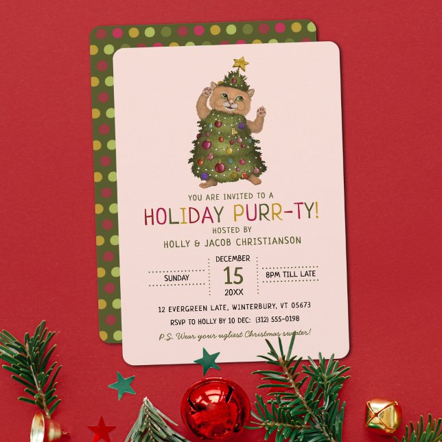Convite Festa de Férias da Árvore de Natal de Gato Verde (Criador carregado)