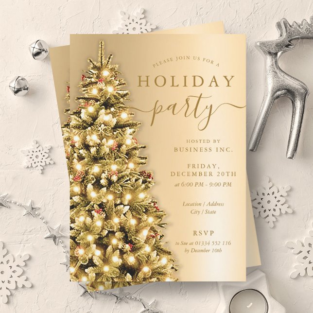Convite Festa de Férias da Companhia de Árvore de Natal Do (Simple Gold Christmas Tree Company Holiday Party Invitation)