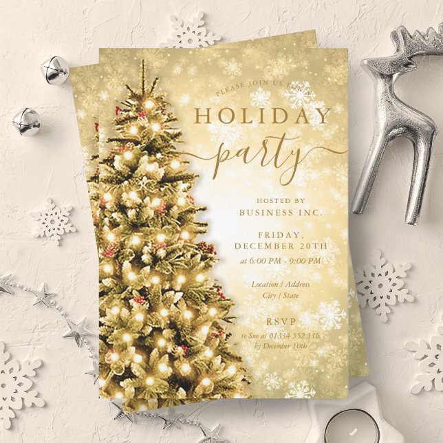 Convite Festa de Férias da Companhia de Árvore de Natal Do (Festive Gold Christmas Tree Company Holiday Party Invitation)