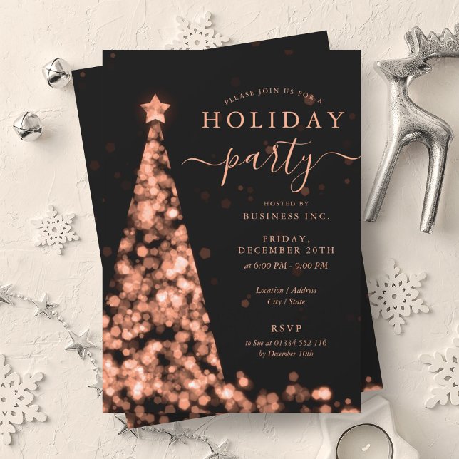 Convite Festa de Férias da Companhia de Árvore de Natal ro (Rose Gold Christmas Tree Company Holiday Party Invitation)