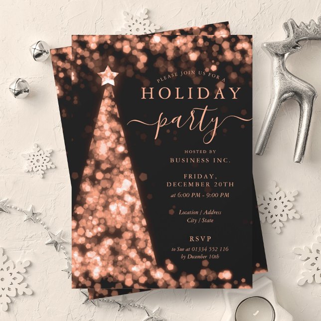 Convite Festa de Férias da Companhia de Árvore de Natal ro (Rose Gold Christmas Tree Company Holiday Party Invitation)