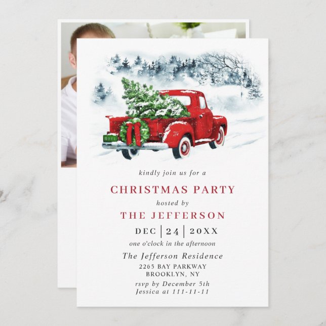 Convite Festa de Férias de Caminhão Vermelho dos Natais vi (Frente/Verso)
