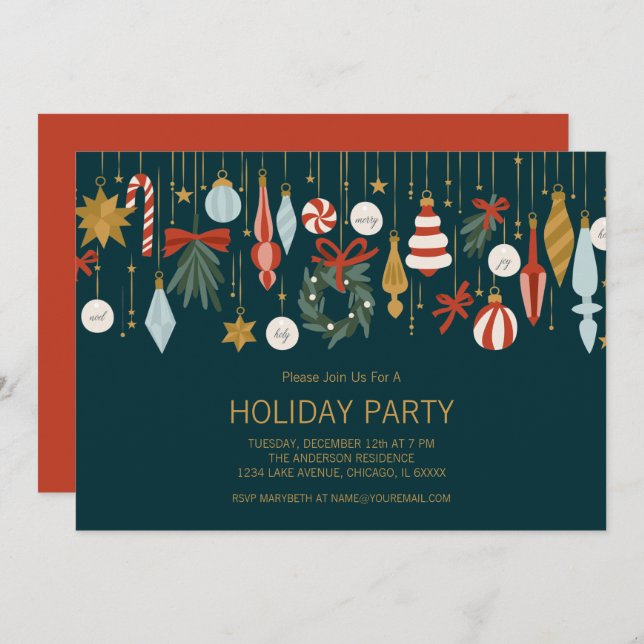 Convite Festa de Férias de enfeites de natal (Frente/Verso)