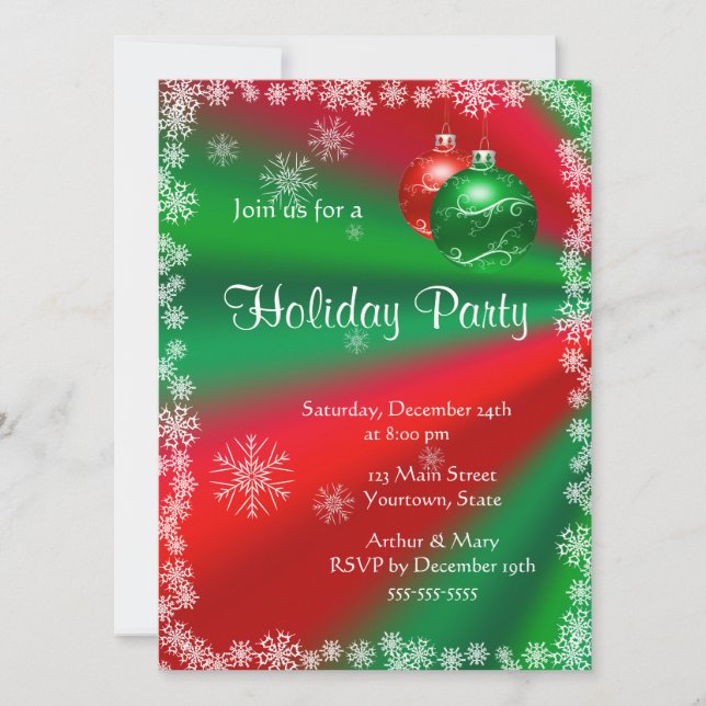 Convite Festa de Férias de feliz em Vermelho e Verde (Frente)