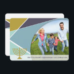 Convite Festa de Férias de Foto do Mod Geométrico Hanukkah<br><div class="desc">Concebido por gordura*fa*estanho. Fácil de personalizar com seu próprio texto,  foto ou imagem. Para pedidos personalizados,  entre em contato direto com o . Aplicam-se taxas personalizadas. www.zazzle.com/fat_fa_tin www.zazzle.com/color_therapy www.zazzle.com/fatfatin_blue_knot www.zazzle.com/fatfatin_red_knot www.zazzle.com/fatfatin_mini_me www.zazzle.com/fatfatin_design www.zazzle.com/fatfatin_ink</div>
