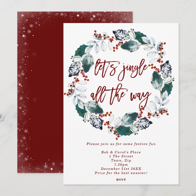 Convite festa de férias de jingle & mingle floral wreath (Frente/Verso)