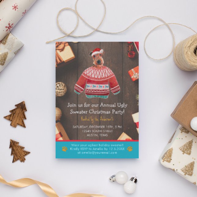 Convite Festa de Férias de Natal Airedale Dog Ugly Sweet (Front)