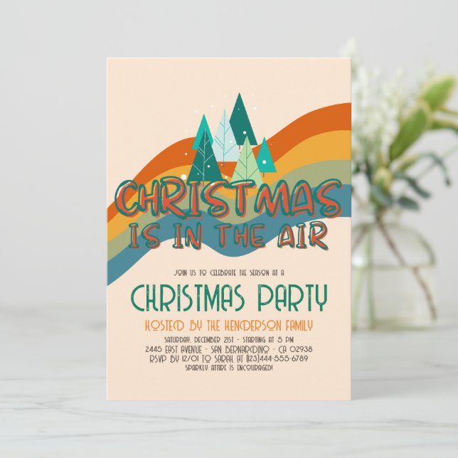 Convite Festa de Férias de Natal do Retro Groovy (Em pé/Frente)