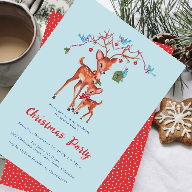 Convite Festa de Férias de Natal dos Veados de Borracha (Cute Woodland Deer Christmas Holiday Party Invitation)
