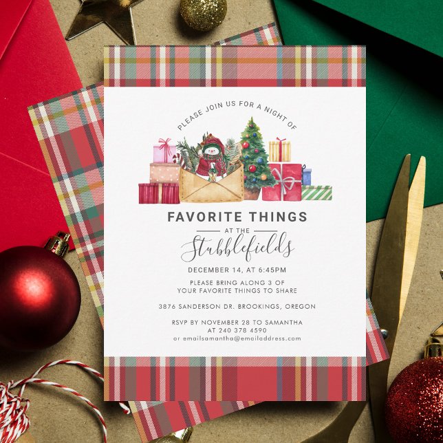 Convite Festa de Férias de Natal Favorito da xadrez (Plaid Rustic Christmas Favorite Things Gathering Invitation)