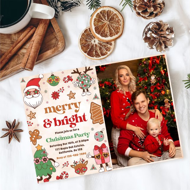 Convite Festa De Férias De Natal, Retrófica E feliz (Criador carregado)