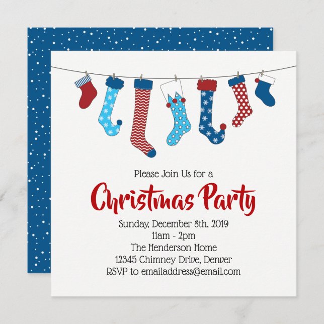 Convite Festa de Férias de Natal Stockings (Frente/Verso)