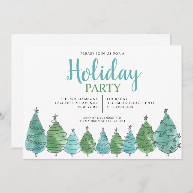 Convite Festa de Férias de Natal Verde com Aquarela (Frente/Verso)