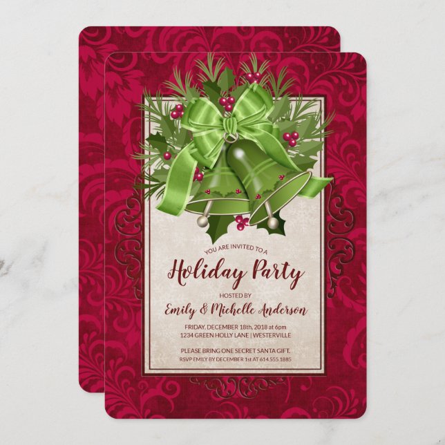 Convite Festa de Férias de Natal Verde Elegante (Frente/Verso)
