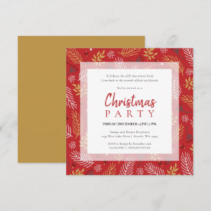 Convite Festa de Férias de Natal Vermelho, Dourado e Branc