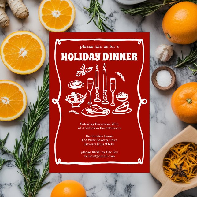 Convite Festa de Férias de Natal Whimsical PERSONALIZADA (Whimsical Doodles Sketch Style Christmas Holiday Dinner Party CUSTOM Invitation
)