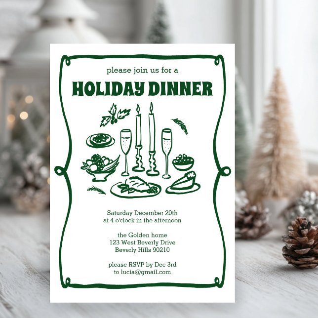 Convite Festa de Férias de Natal Whimsical PERSONALIZADA (Whimsical Christmas Holiday Dinner Party Doodle Sketch CUSTOM Invitation
)