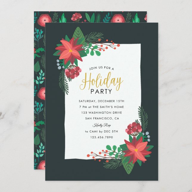 Convite Festa de Férias de Poinsettia (Frente/Verso)