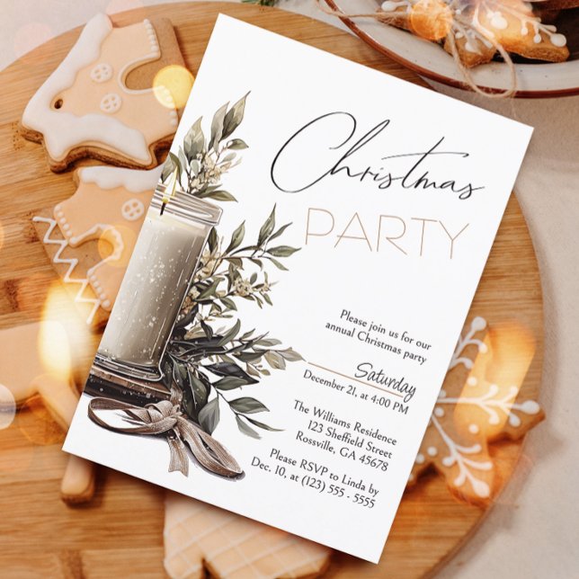 Convite Festa de Férias de Velas de Natal (Invite your guests to your Christmas celebration with this heartwarming and cozy holiday invitation.)
