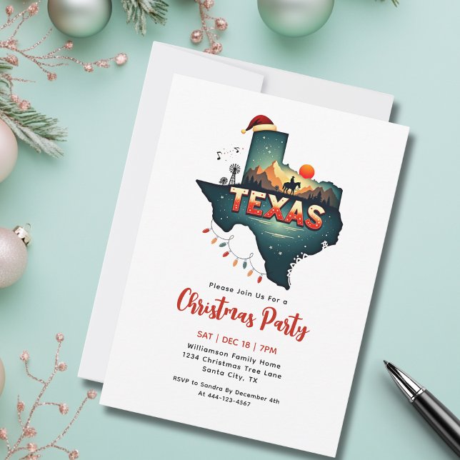 Convite Festa de Férias do Mapa do Texas no Natal (Add your details to personalize.  Other items available in collection)