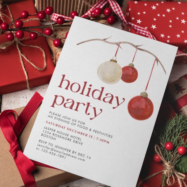 Convite Festa de Férias do Natal Branco Vermelho (Criador carregado)