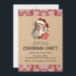 Convite Festa de Férias do Pai Natal dos natais vintages<br><div class="desc">Um Papai Noel vintage com uma borda vermelha enfeita este convite de festas de Natal. Um convite elegante para a sua festa de Natal de férias. Projetado para você pelo Blackberry Boulevard.</div>