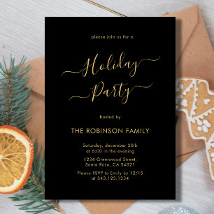 Convite Festa de férias Dourada de caligrafia negra mínima