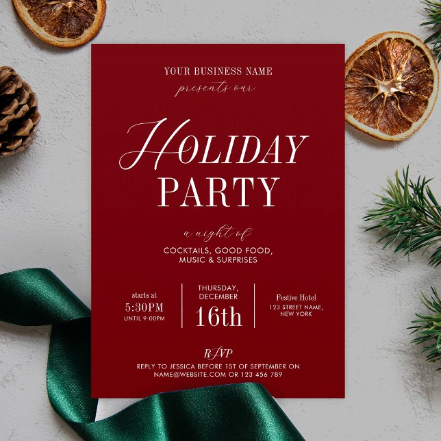 Convite Festa de Férias Elegante Natal comercial (Festive invitations in red & white, perfect for your Holiday Party)