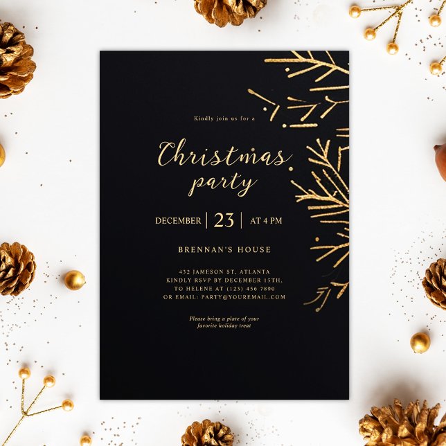 Convite Festa de Férias Elegantes Modernas do Natal Dourad (Gold Christmas Modern Elegant Holiday Party Invitation)