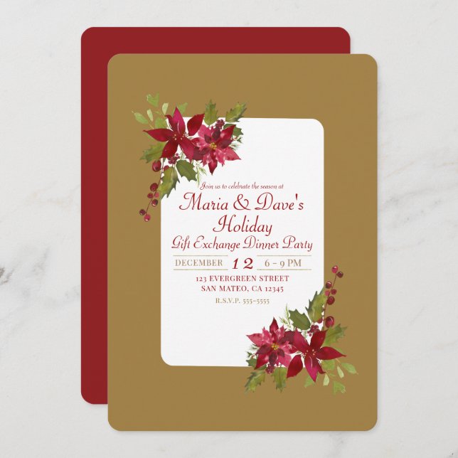 Convite Festa de Férias Florais de Natal Elegante (Frente/Verso)