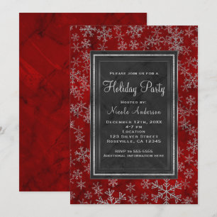 Convite Festa de Férias Mármore Vermelho Flocos de Neve Pr