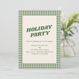 Convite Festa de Férias Personalizada Xadrez Gingham Verde