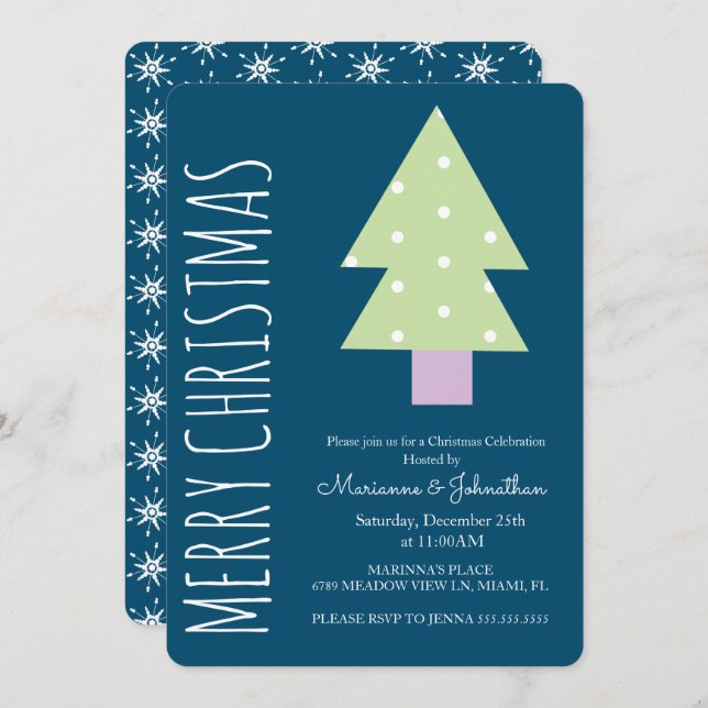 Convite Festa de Férias Rosa Verde da Árvore de Natal Mode (Frente/Verso)
