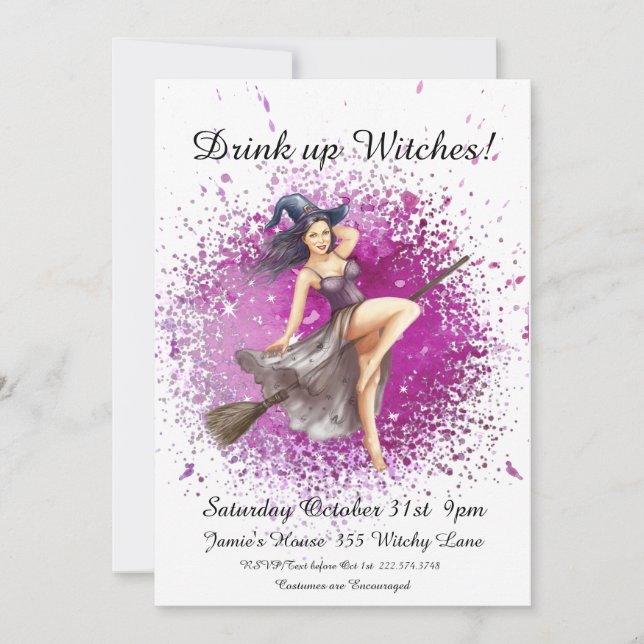 Convite Festa de Figuras de Bruxas do Halloween (Frente)