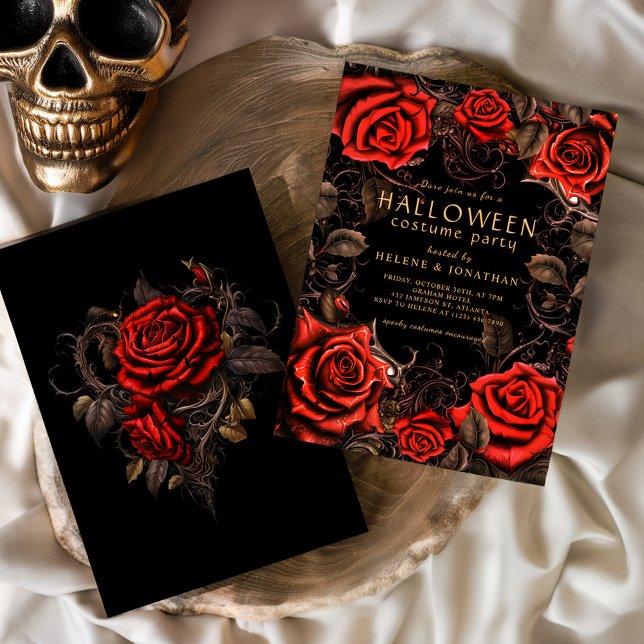 Convite Festa de Figurino de Halloween, Adulto Gótico Flor (Floral Gothic Adult Halloween Costume Party Invitation)