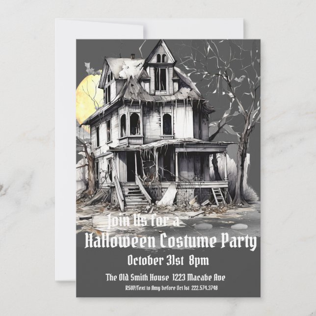 Convite Festa de Figurino de Halloween, Casa Assombrada (Frente)