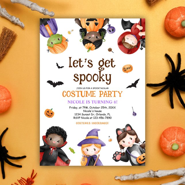 Convite Festa de Figurino de Halloween para Crianças Bonit (Cute Birthday Halloween Costume Party Invitation)