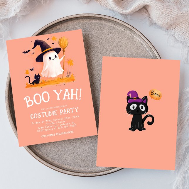 Convite Festa de Figurino de Halloween para Crianças de Br (Cute Ghost Witch Kids Halloween Costume Party Invitation)