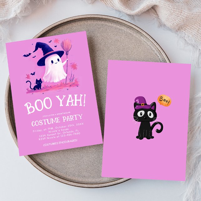 Convite Festa de Figurino de Halloween para Crianças de Br (Cute Ghost Witch Kids Halloween Costume Party Invitation)