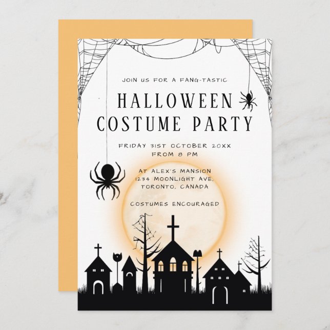 Convite Festa de Figurino do Dia das Bruxas, Laranja e Adu (Frente/Verso)