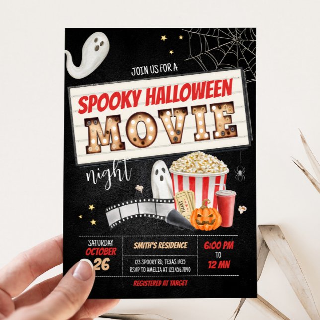 Convite Festa de Filme de Halloween, Spooktacular e Assust (Scary Spooktacular Halloween Movie Night Party Invitation)